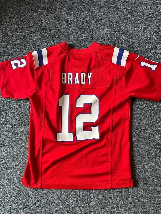 Nike Red Youth Football Jersey with White and Blue Number 12 - Picture 4 of 4